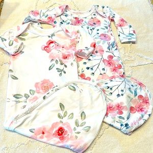 NWOT TWO 0-3 mo spandex and polyester blend floral gowns